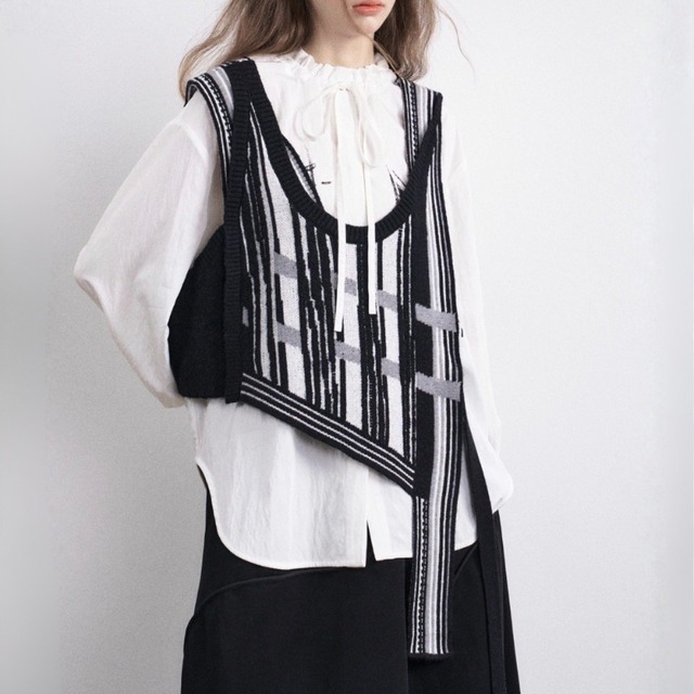 2way stripe knit vest C1606