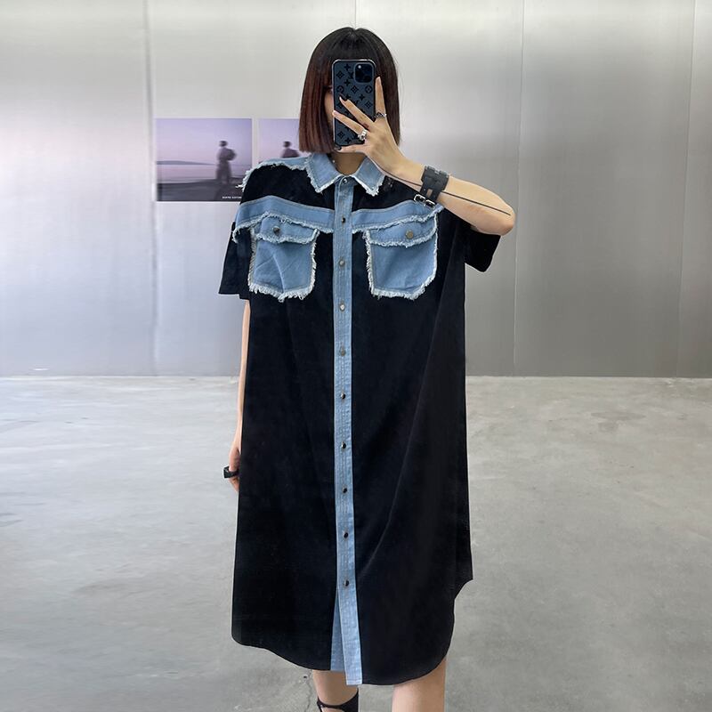 ブラックドレス サマースカート ルーズスリム 夏物 ステッチ ラブタオタオダレンハウス63260493820