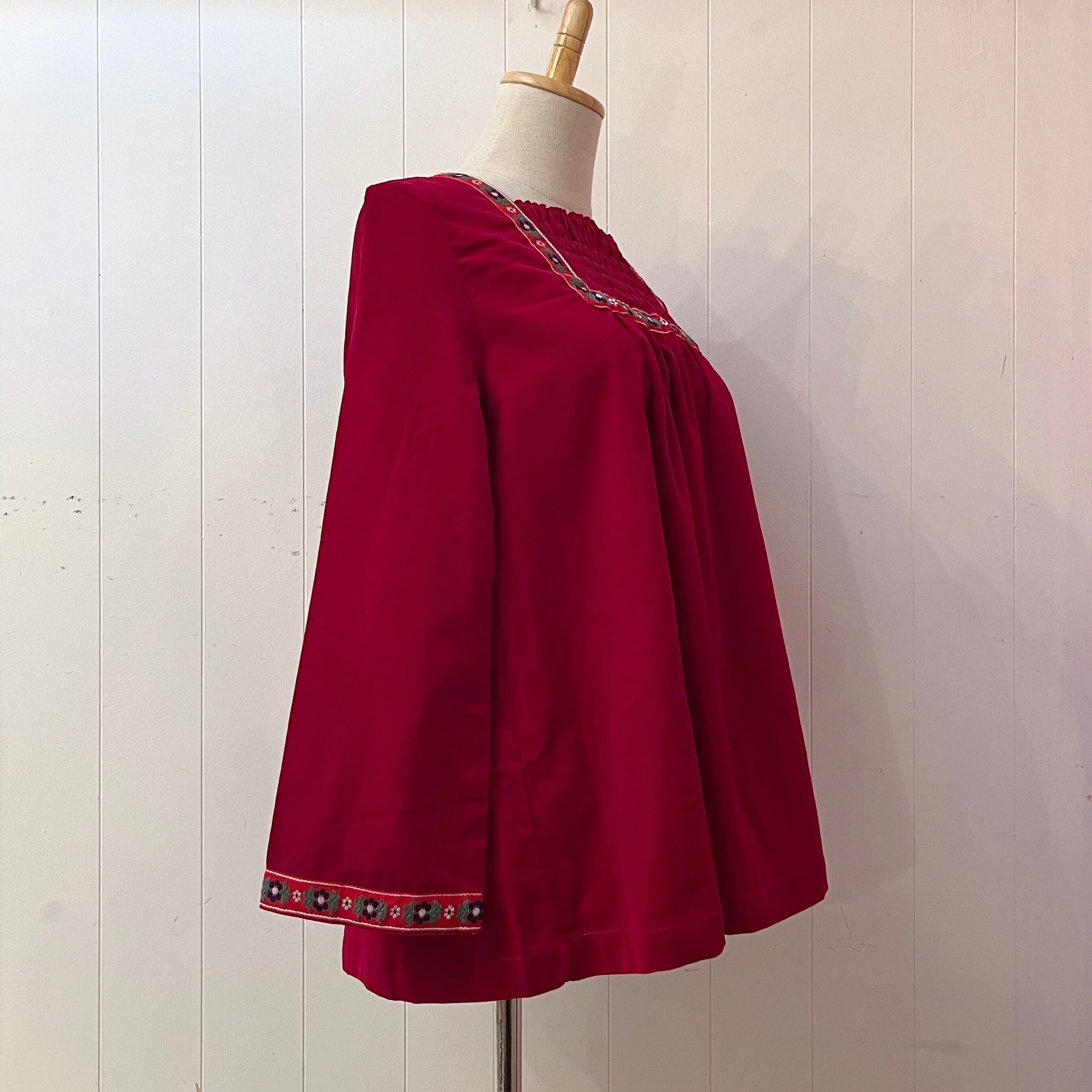 flower tyrolean tape velours blouse