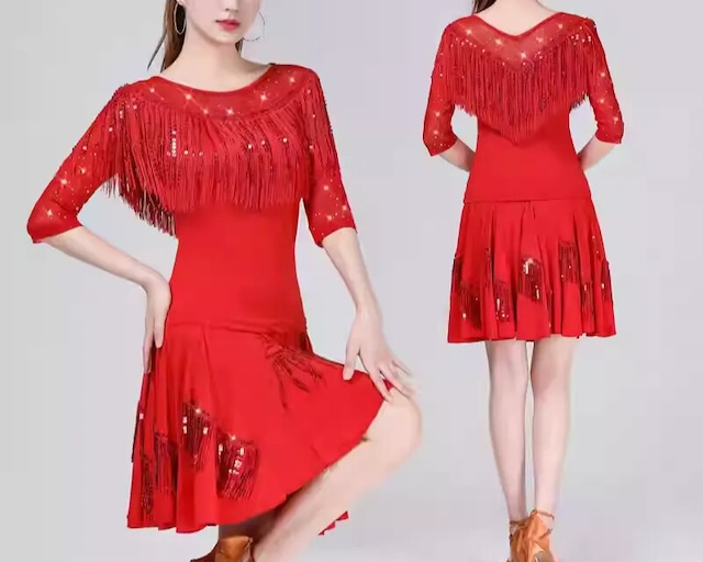 フリンジ Vネック ビジュー フレアスカート セットアップ ds1429