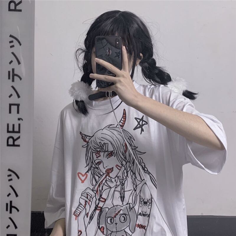 スタイルカジュアルTシャツ ダークプリントルーズレディース かわいい ケッペル53772064964