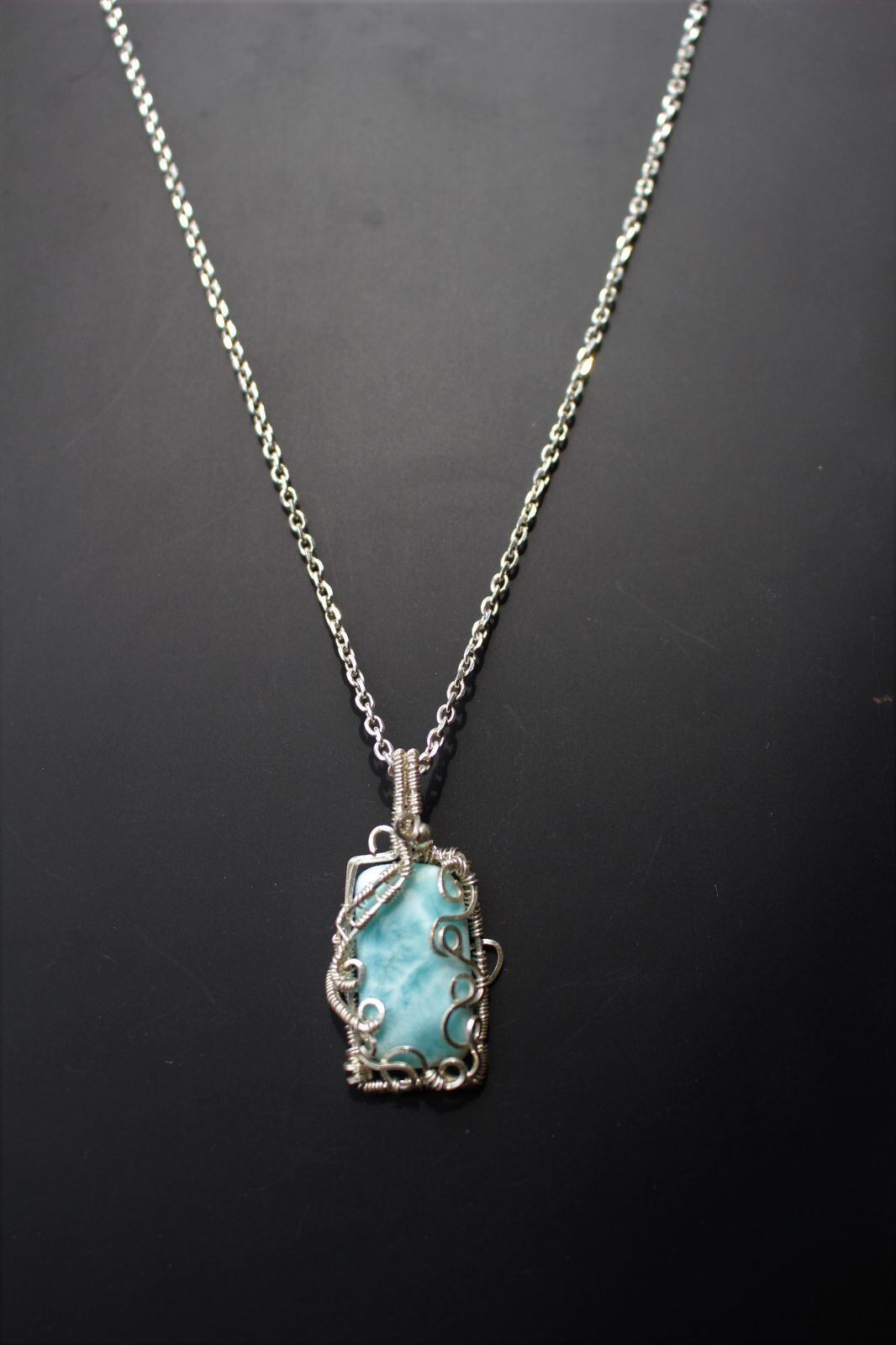 Larimar silver925 wirewrapping pendant