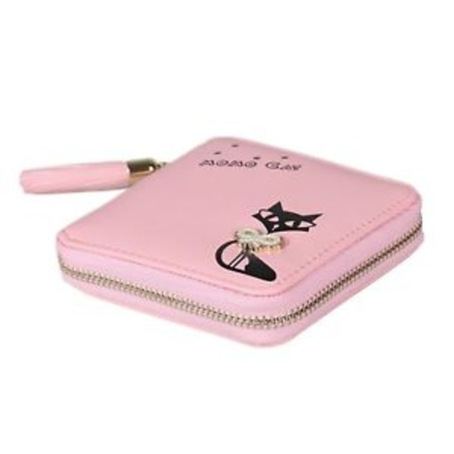 【送料無料】タッセルジッパーピンクdamara women lovely cat bowknot zipper around tassel wallet,dark pink