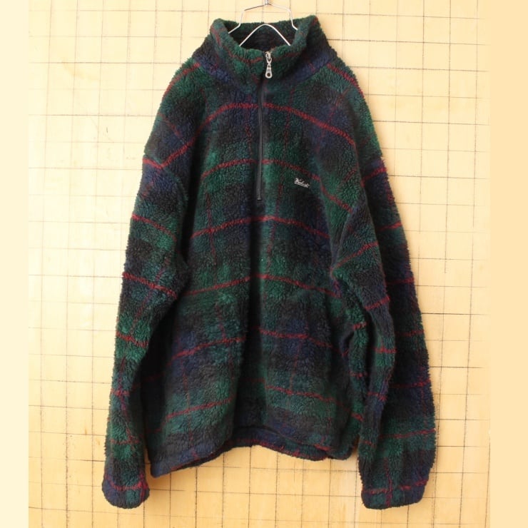 90s USA製 Woolrich チェック ボアフリース プルオーバー ジャケット ...