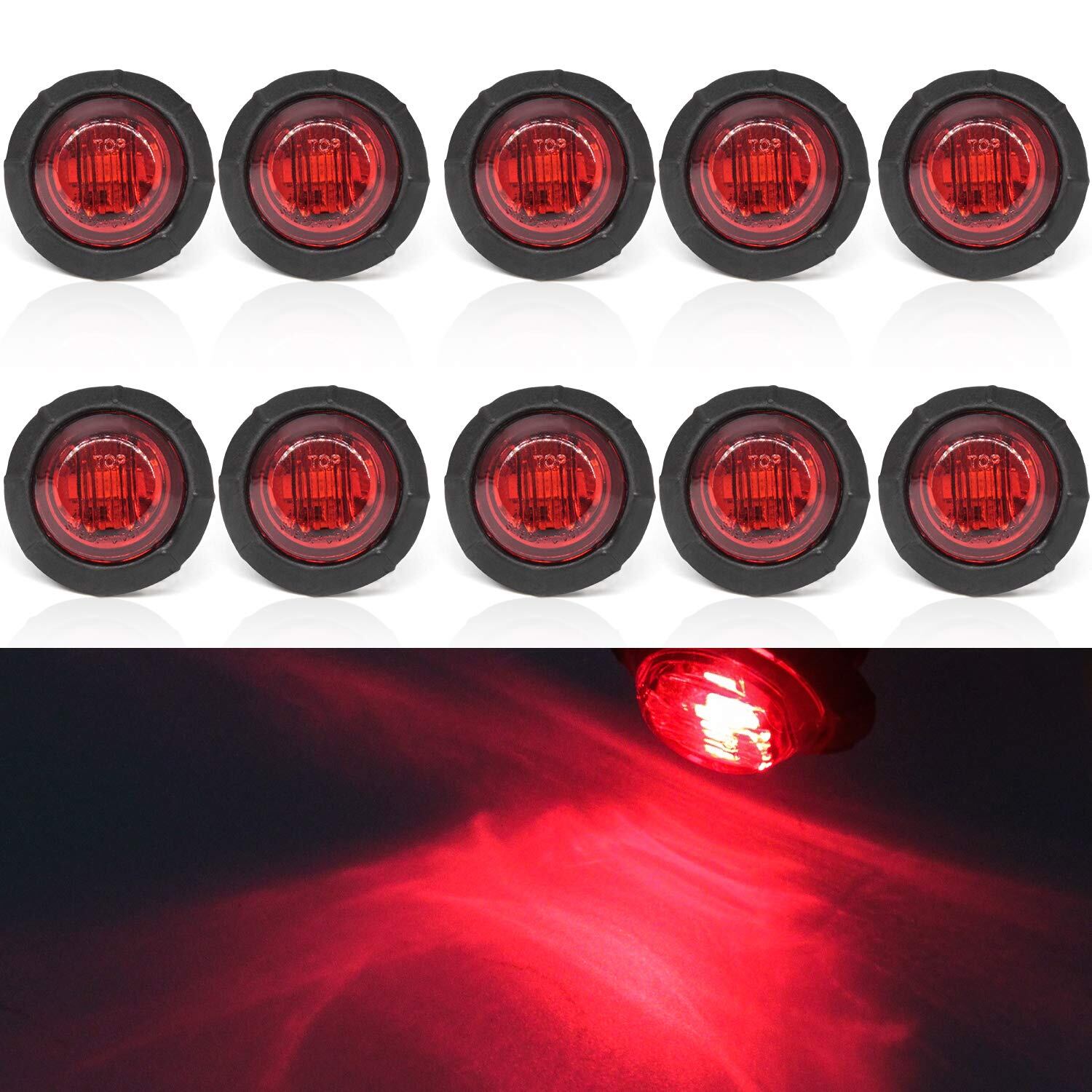X-STYLE サイドマーカーランプ 12V 24V 赤 車用 LEDサイドマーカーライト 3連 トラック トレーラー バス 10個セット (レッド)