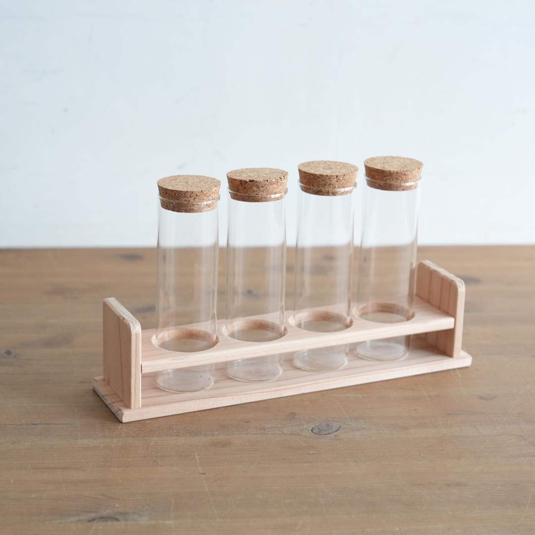 テラリウム・スパイス・ドライフラワーに】試験管4本・木製試験管立て