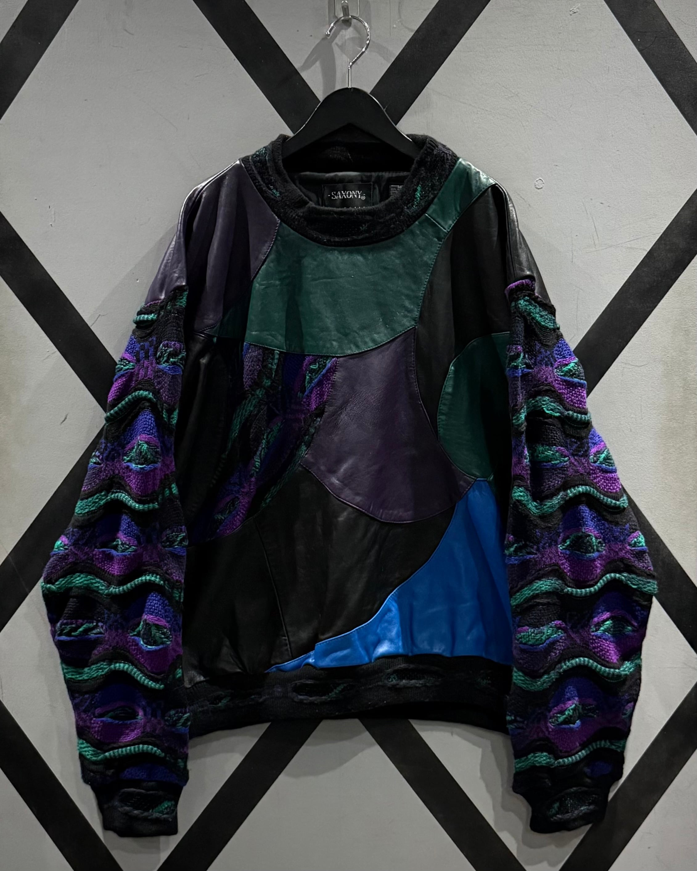 X VINTAGE】“SAXONY” Leather Switching Vintage 3D Knit | Caka(カカ