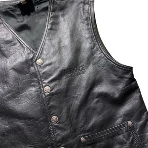 vintage VERSACE JEANS COUTURE logo embossed black leather vest