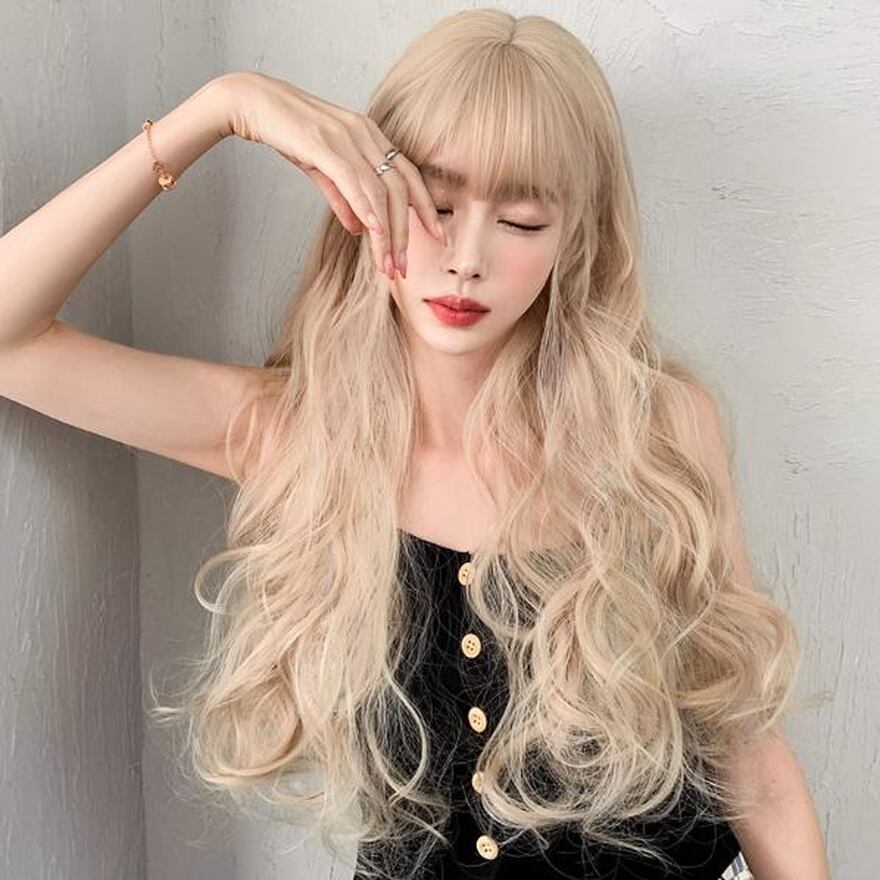 ウイッグ かつら ネット ロングウェーブ ライトゴールド 約60cm