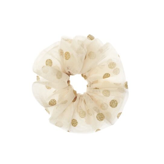 H2506G:Tulle Glitter Spotty Scrunchie-GOLD