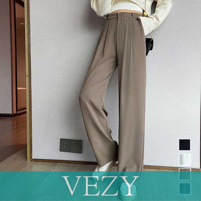 ワイドパンツ タック入り ハイウエスト ストレートパンツ おしゃれ 美脚 セミワイドパンツ 脚長パンツ 春秋夏 カジュアル ロングパンツ 着やせ パンツ スカート ベジー VEZY ItemNo.【16958376 】
