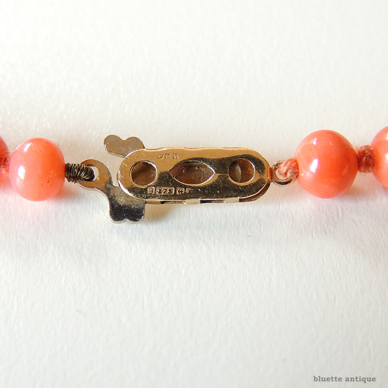 英国アンティークジュエリー 9ctゴールド コーラル ロングネックレス(ソーティングメモ付)