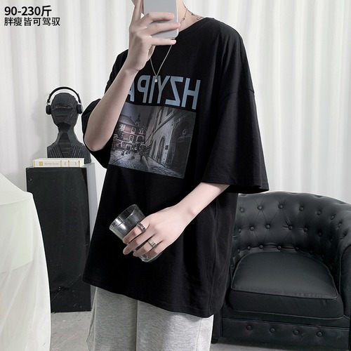 ブラックTシャツ ルーズサマードレス 大きめサイズ 夏物 ヒップホッププラスサイズ68612802482