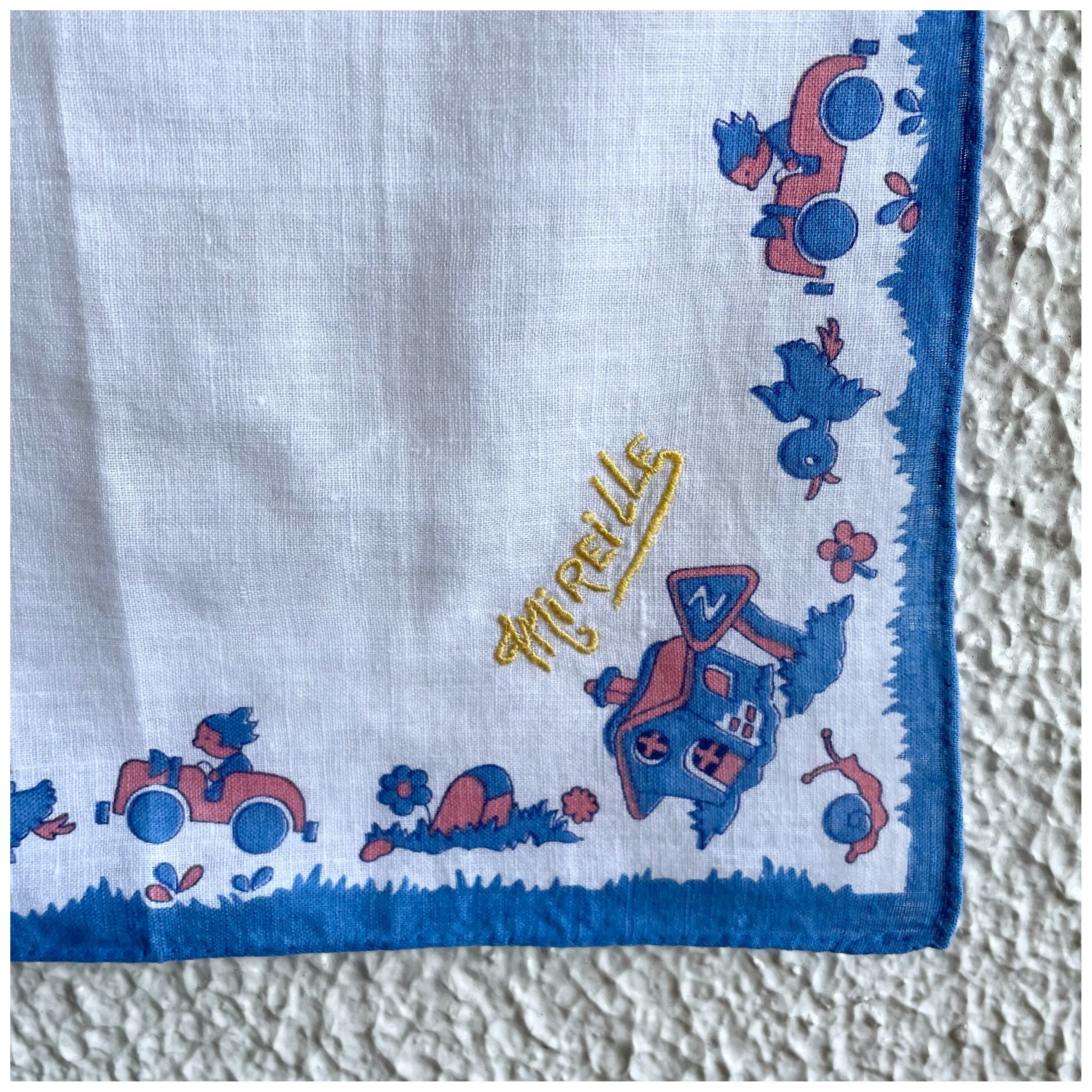 フランス ヴィンテージ ハンカチ ネーム刺繍入り ハンドヘム