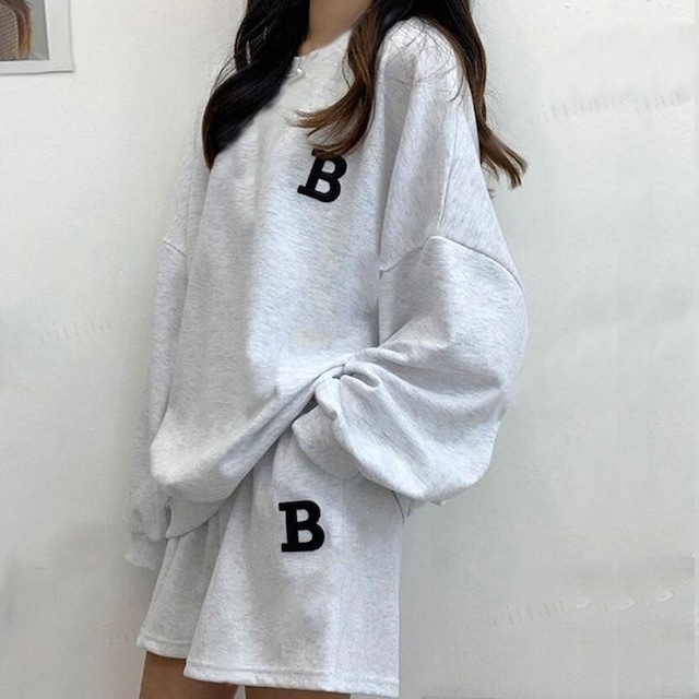 【即納】Y-3280　2026春新作♡【上下セット】B刺繍ロゴセットアップ　ホワイトメランジ　