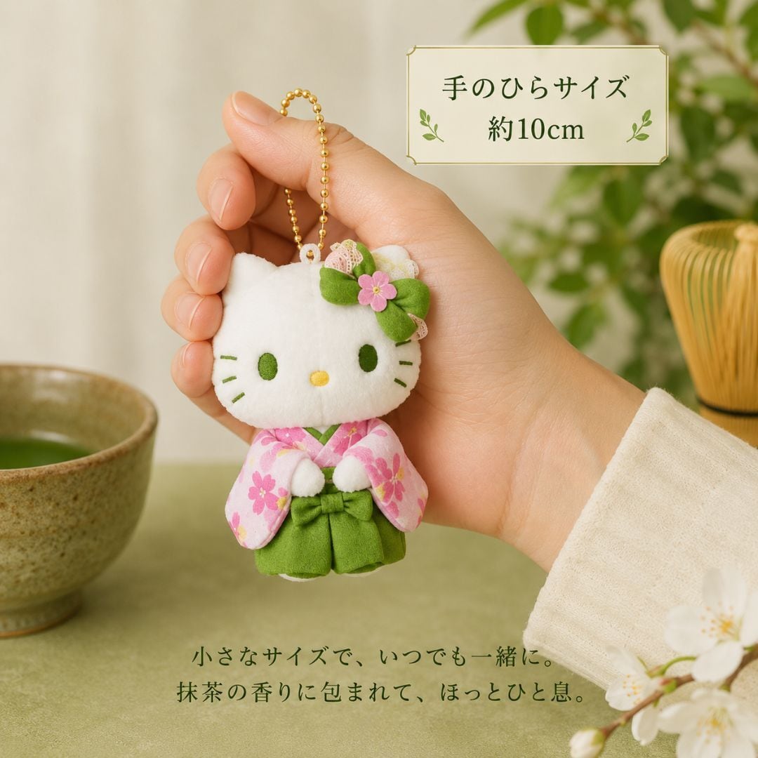 キティ抹茶　着物マスコットぬいぐるみボールチェーン　６個セット　新品 抹茶着物 ハローキティ マスコットぬいぐるみ｜日本限定・正規品