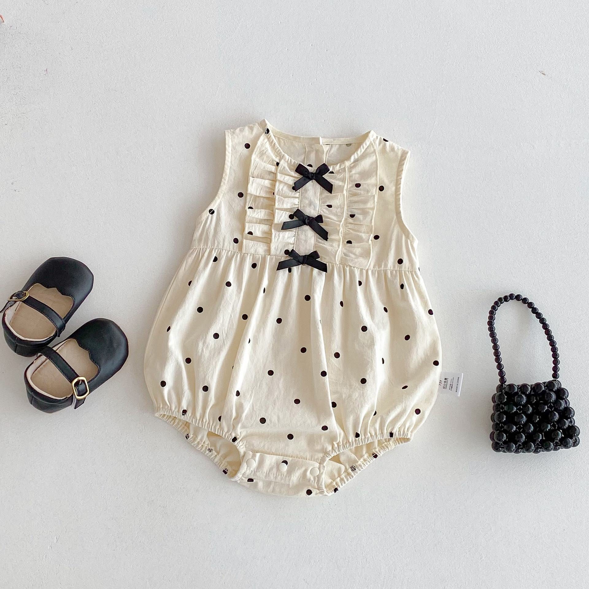 リボンフリルドットロンパース