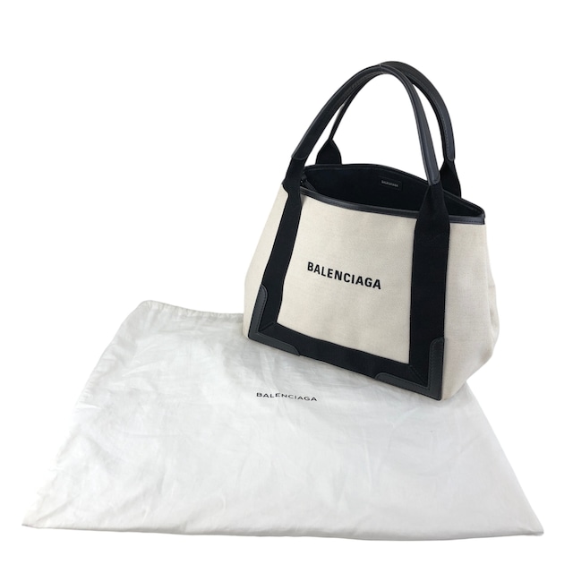 BALENCIAGA バレンシアガ カバスS ハンドバッグ ホワイト×ブラック ロゴ キャンバス トートバッグ vintage ヴィンテージ オールド bpp756