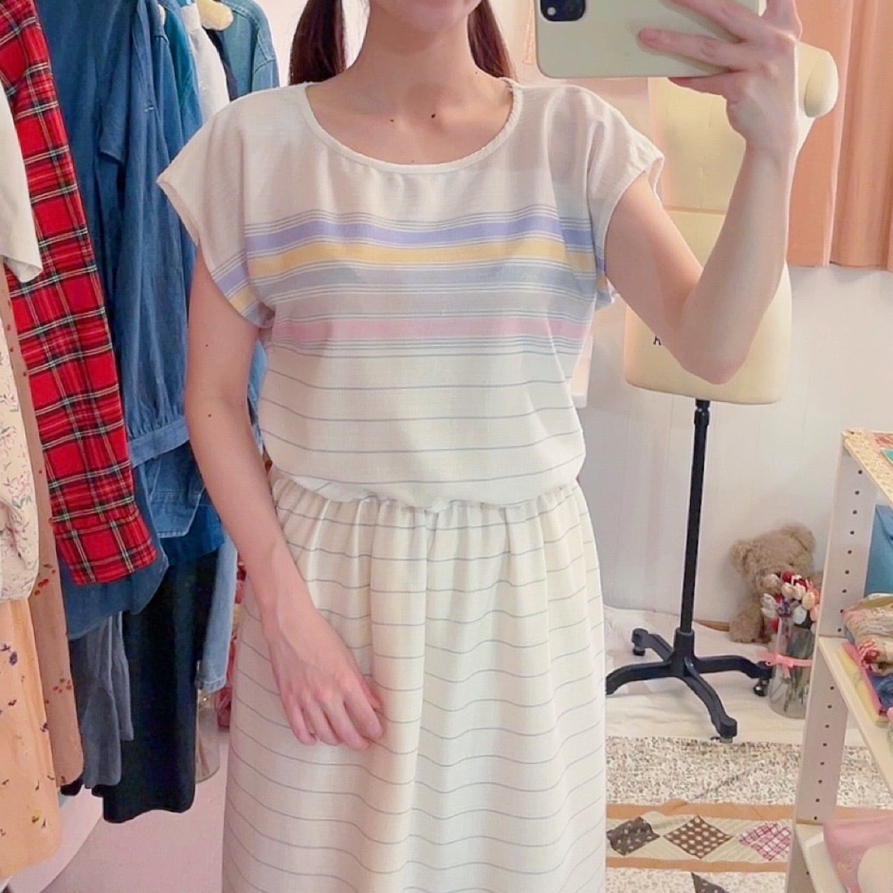 sherbet border french sleeve one-piece