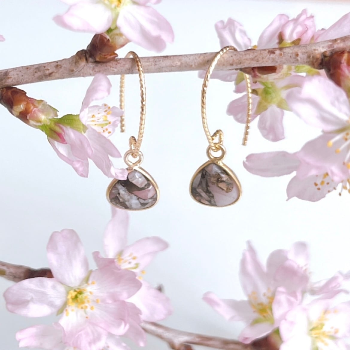 天然石ピンクオパールコッパー 14Kgfピアス