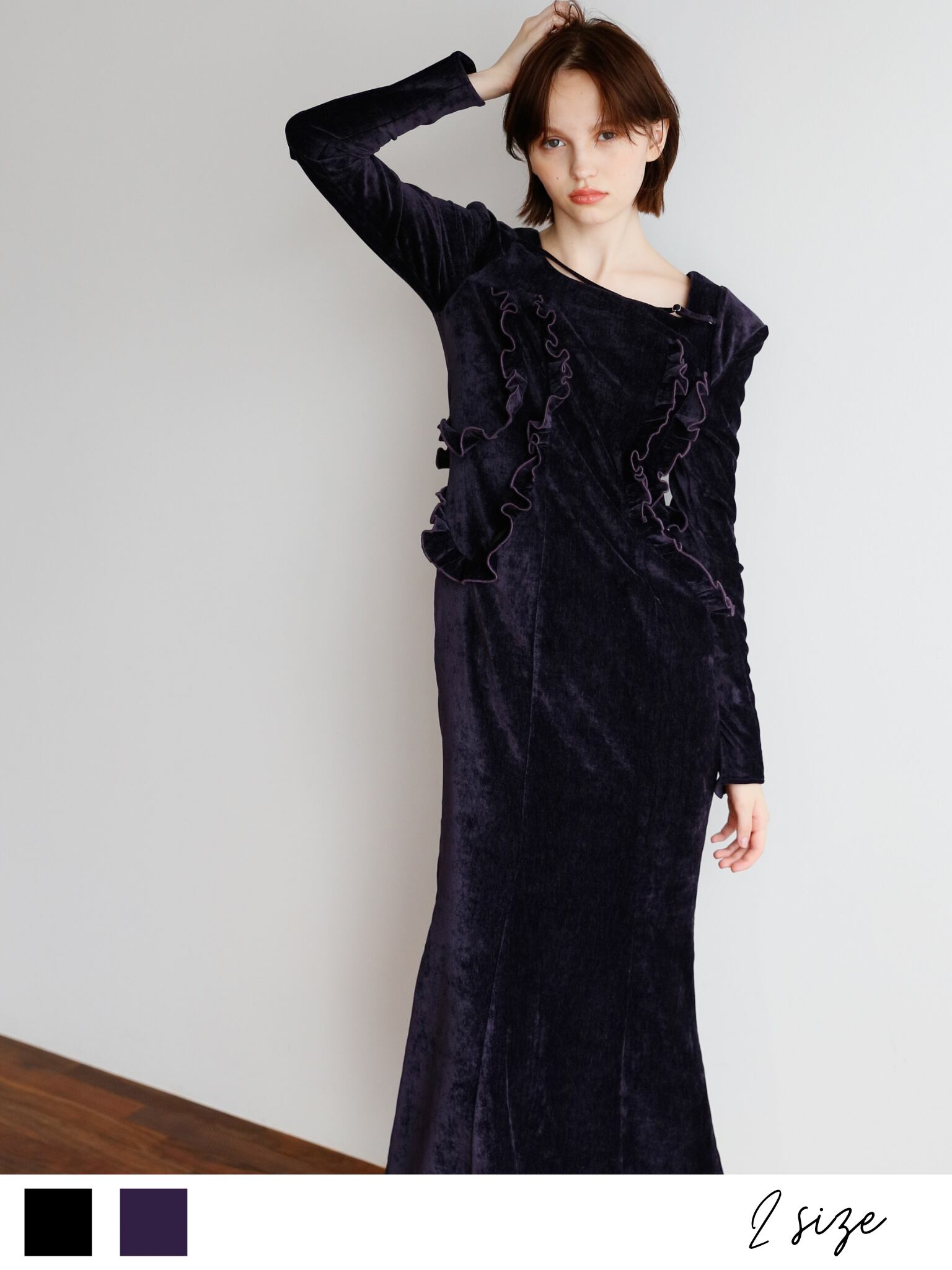 belted velour frill onepiece HOT ! belted velour frill onepiece