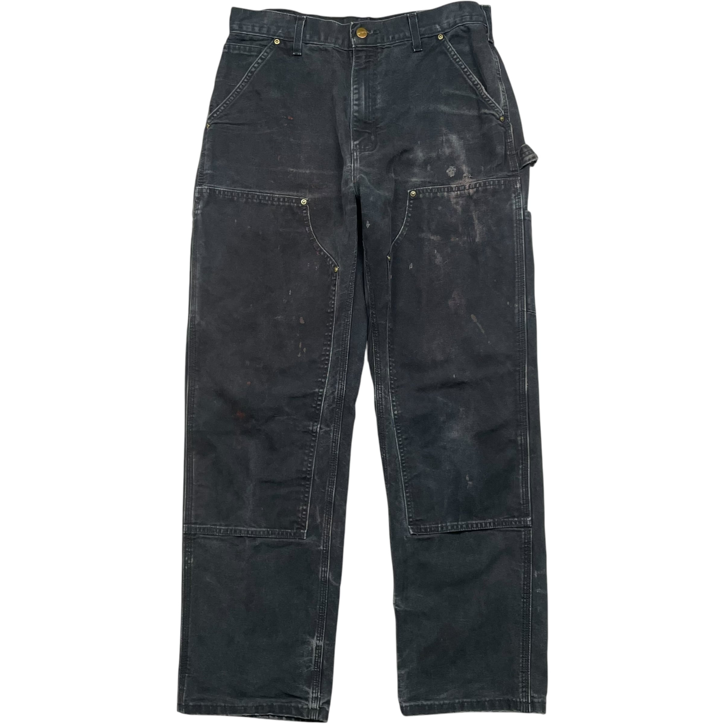 《実寸W33L30》Carhartt カーハート ダブルニー ワークパンツ ペインターパンツ フェード ダメージ ブラック USA製 no.10359