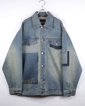 【Caka act2】“EXCO”Fade Design Vintage Loose Denim Jacket