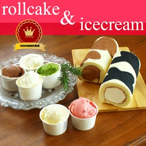 【牧場直送】牛柄ロールケーキ2本とアイスクリーム6個セット