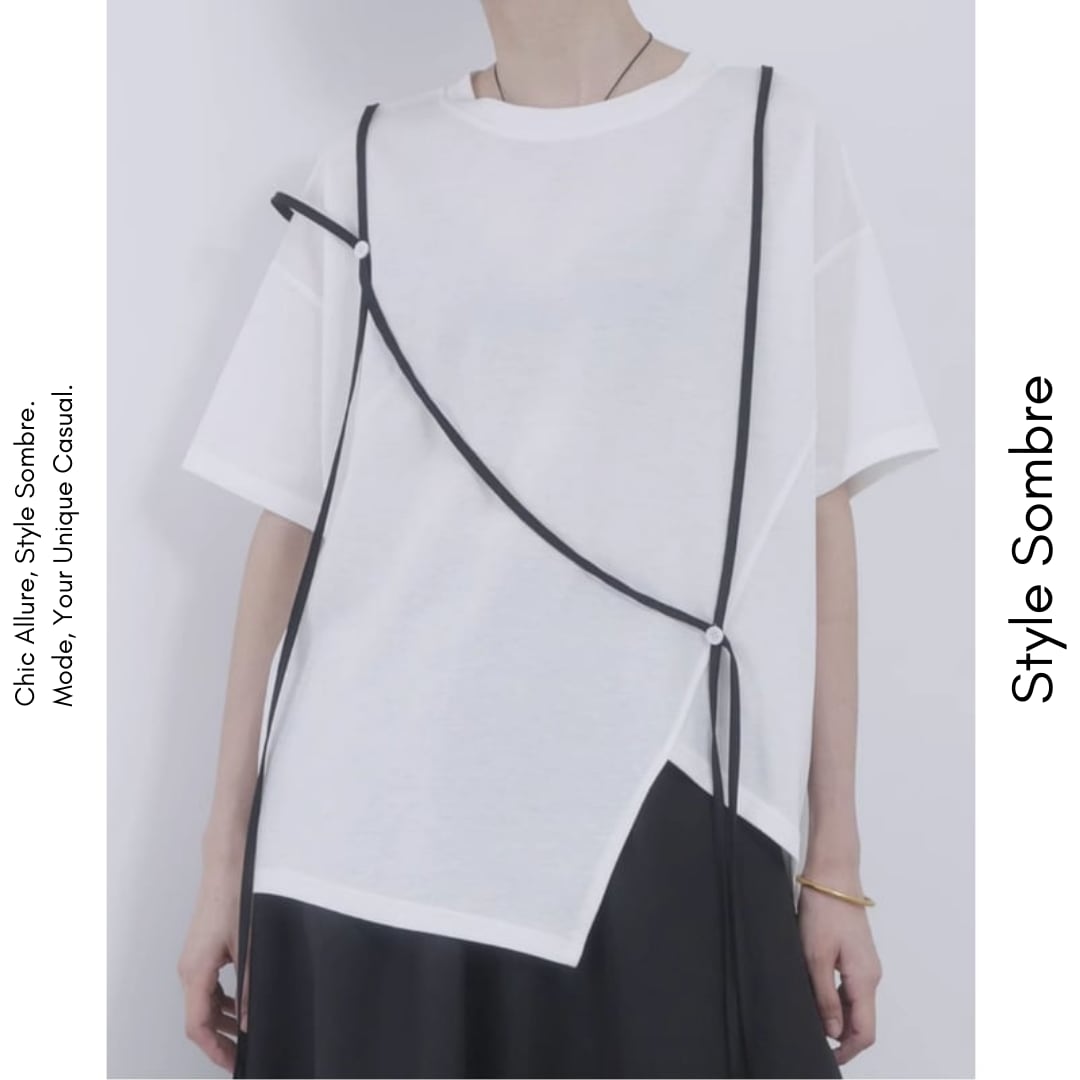 アシンメトリードロップショルダーニッチカジュアルTシャツ T0422