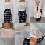 crew neck tulle sheer short tops/offwhite
