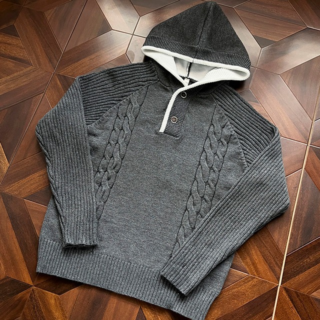 ☀配色ニットパーカー!【YSWYNシリーズ】★セーター★ ユニセックス 2color ニットトップス グレー ネイビー 配色