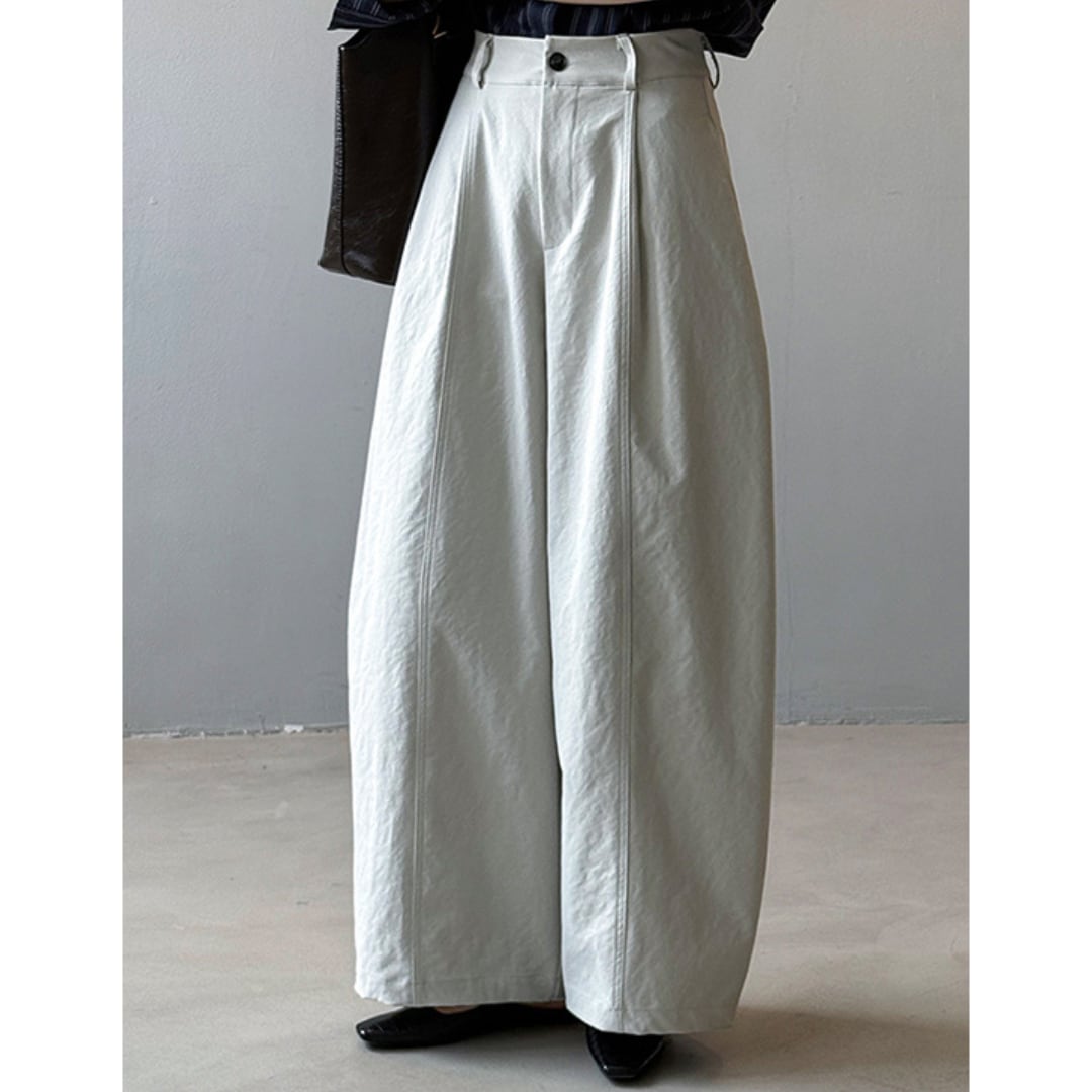 Back flap and gathers high waist wide pants G929