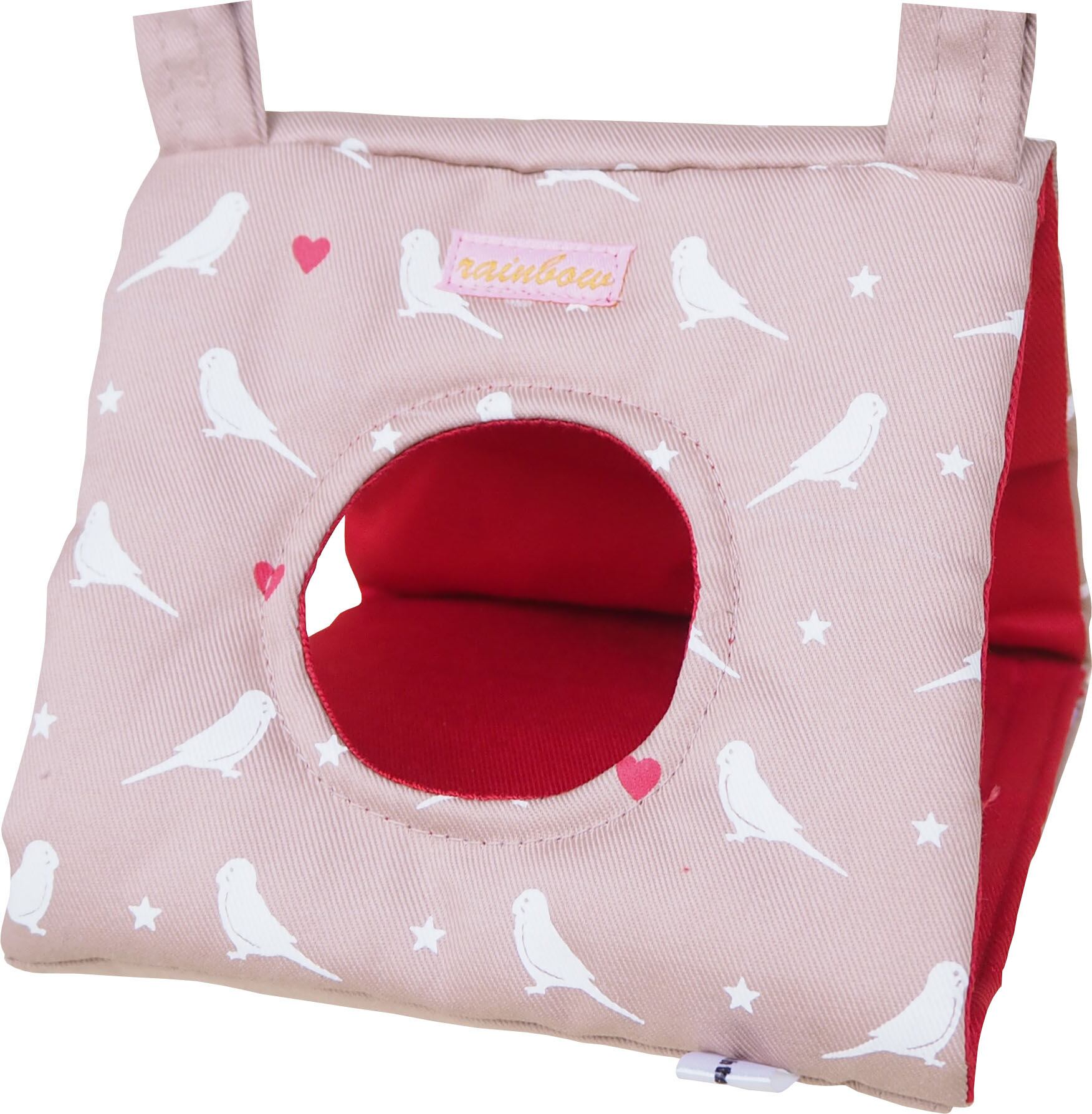 【小鳥用品】ミニミニさんかくトンネル(セキセイインコプリント)　ベージュ/ネイビー