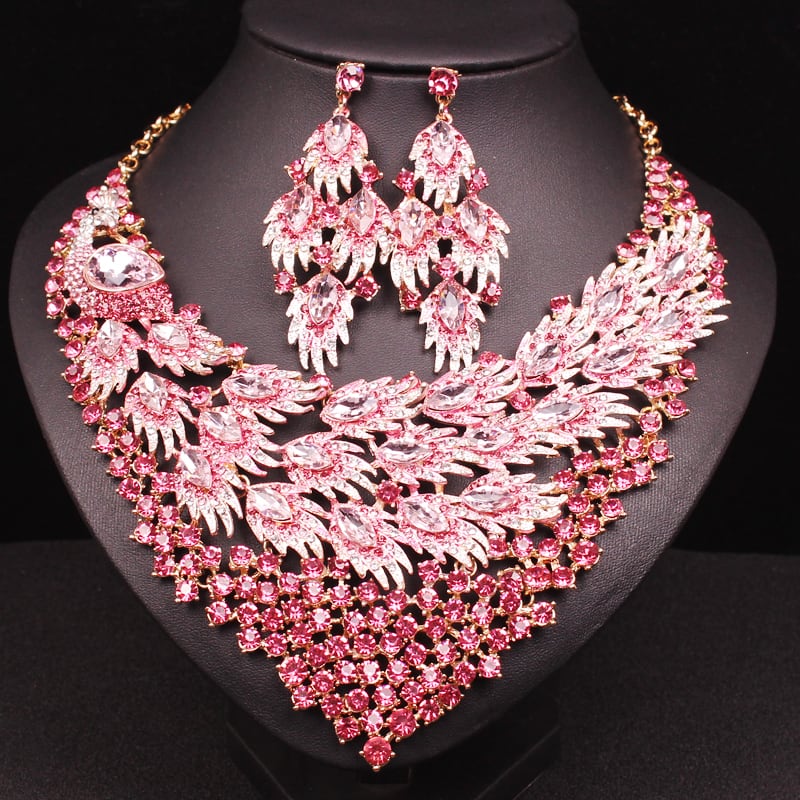 ラグジュアリー ビッグネックレス ピアスセット 孔雀の尾 パーティー