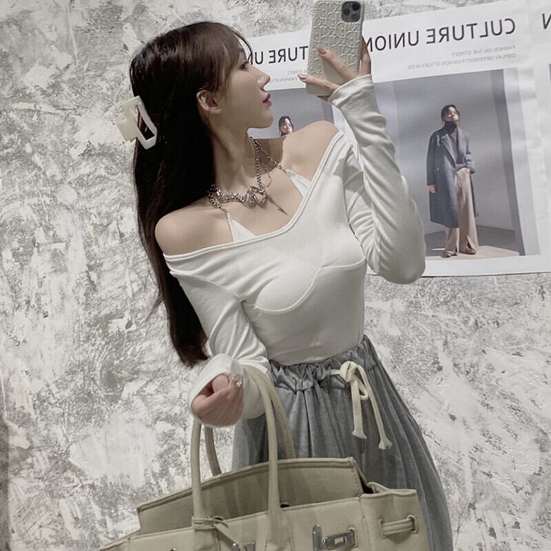 ブラウス オータムスリムTシャツ シャツ ホワイト ロング 大人ガーリー スウィート キュート カジュアル 秋物 ピュア ガールズファッション5860690736