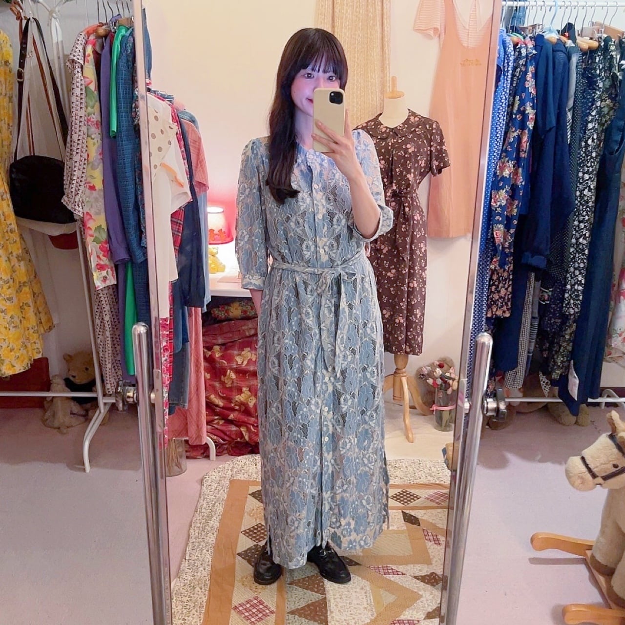 dusty blue flower lace one-piece