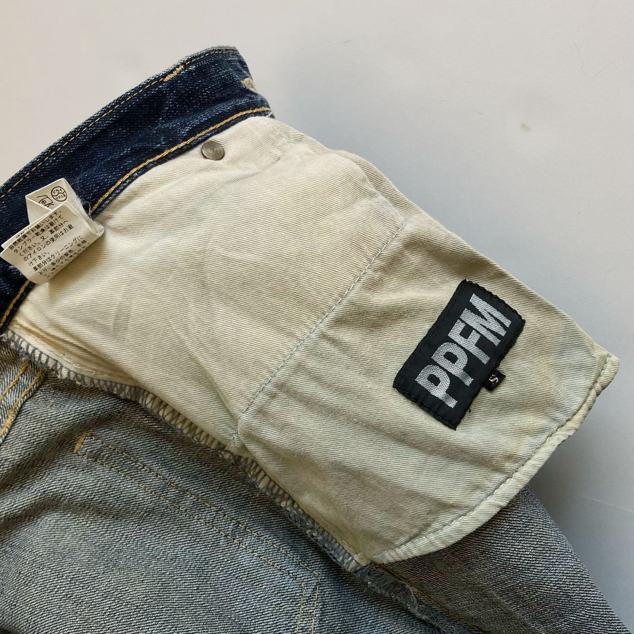 PPFM デニム パンツ ジーンズ ダブルウエスト ギミック Y2K 90s 00s