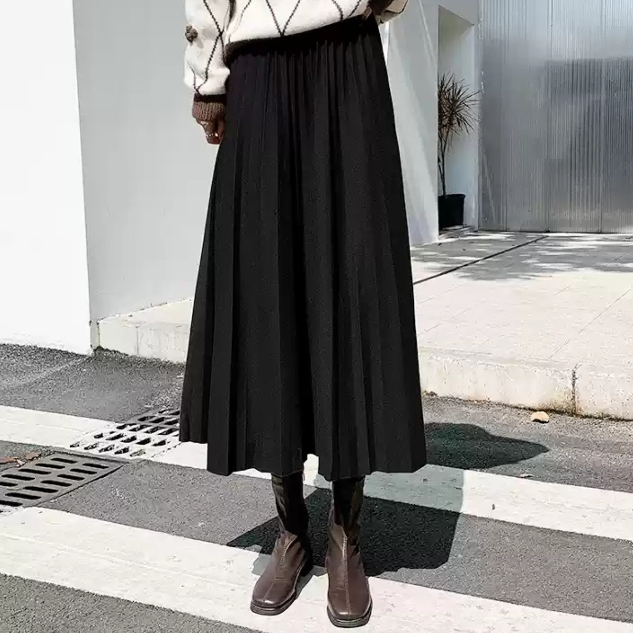 ウールライク プリーツ フレア スカート 10308
