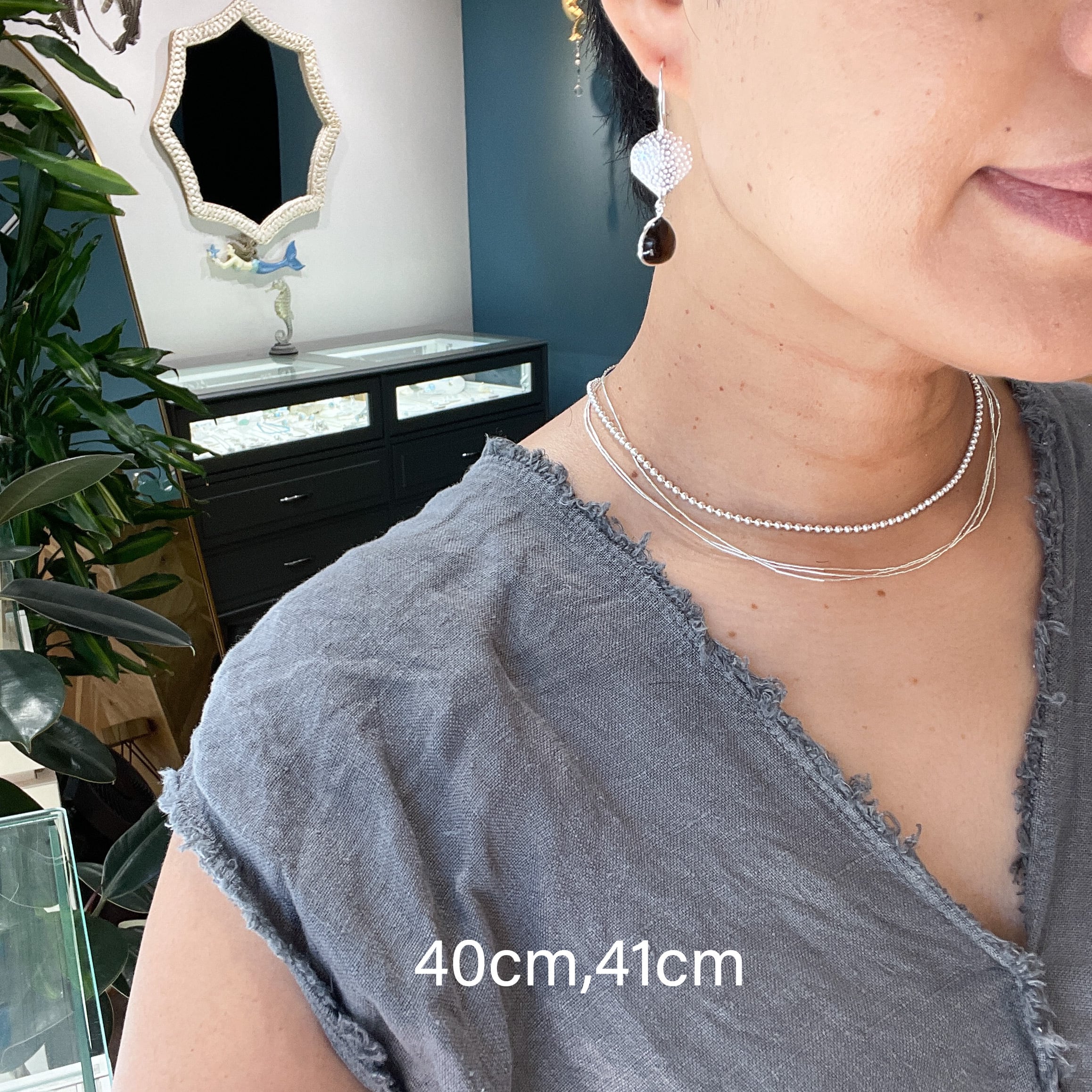 リキッド シルバー ネックレス 3連 41cm+5cm《Indian Jewelry