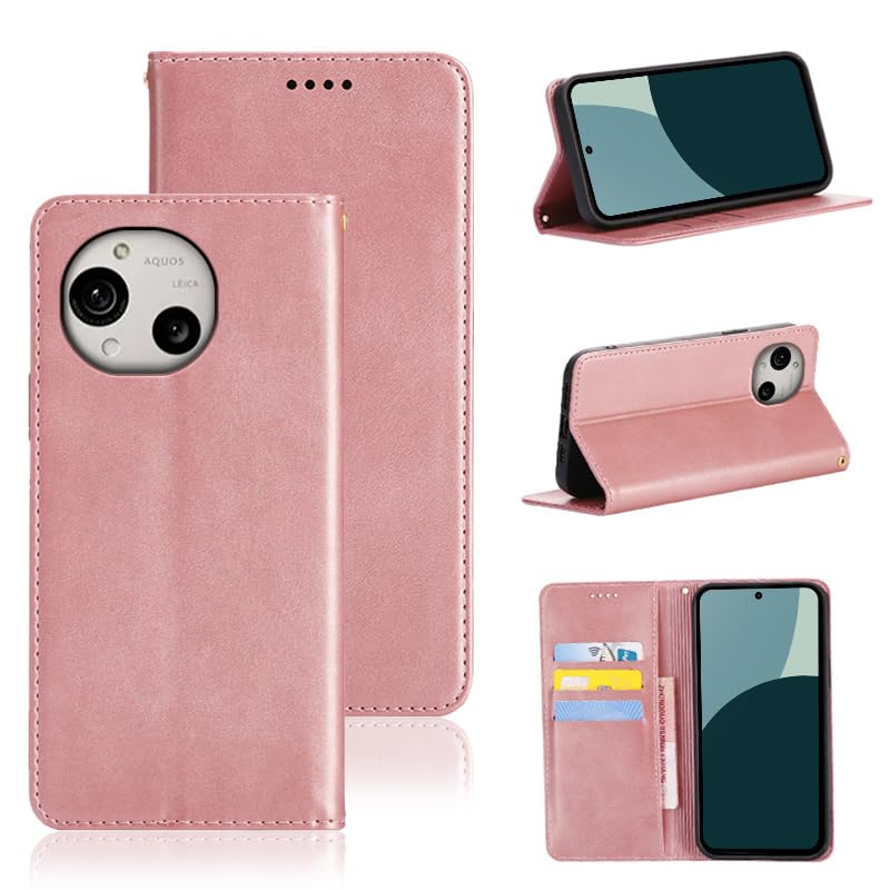 適用 AQUOS R10 / R9 ケース 手帳型 適用 SH-51E SH-M28 SH-51F 手帳型ケース スマホケース カバー 手帳型 PUレザー カード収納 財布型 耐衝撃 ケース マグネット スタンド機能付き 5色(適用 AQUOS R9 / R10 ケース手帳型) (ライトローズゴールド)