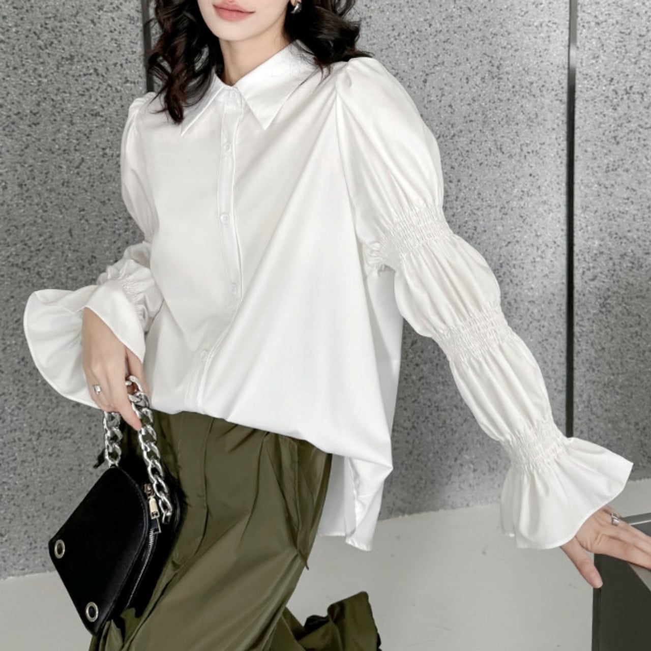 Gathered Long Sleeve Shirt 01058
