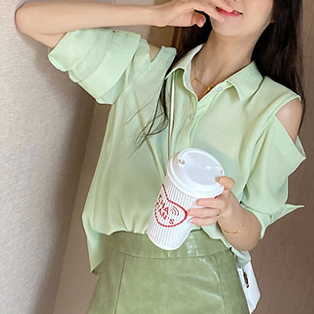 肩出し シアー シャツ レディース 春夏秋 長袖 トップス 韓国 大人 きれいめ 肌見せ かわいい おしゃれ カジュアル 大人可愛い 大人女子