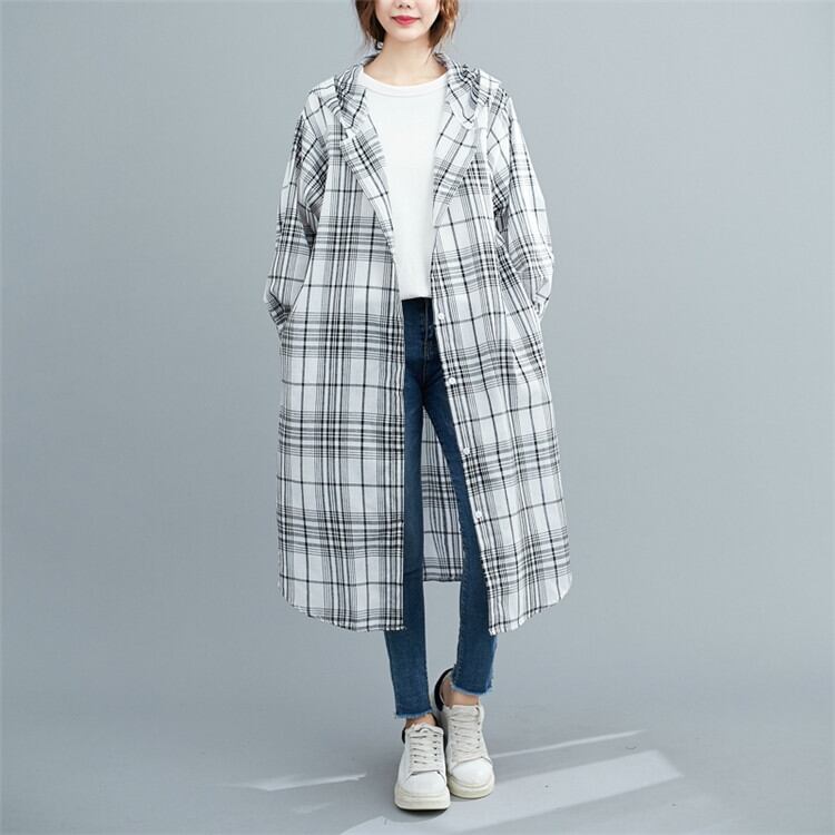 外出活動もおしゃれに 通勤する 大きいサイズ チェック柄 カジュアル 軽量 綿 リネン 日よけします