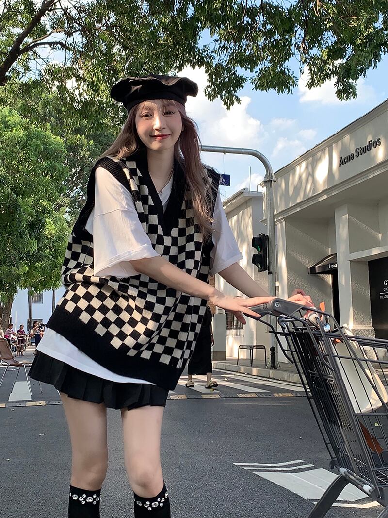 ブラックホワイトオータムルーズプルオーバー トップス 秋物 モンロー40955460559