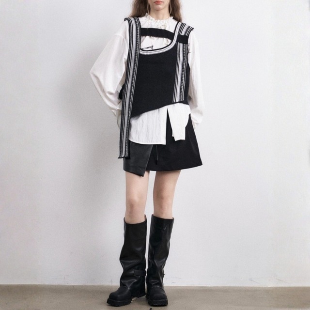 2way stripe knit vest C1606
