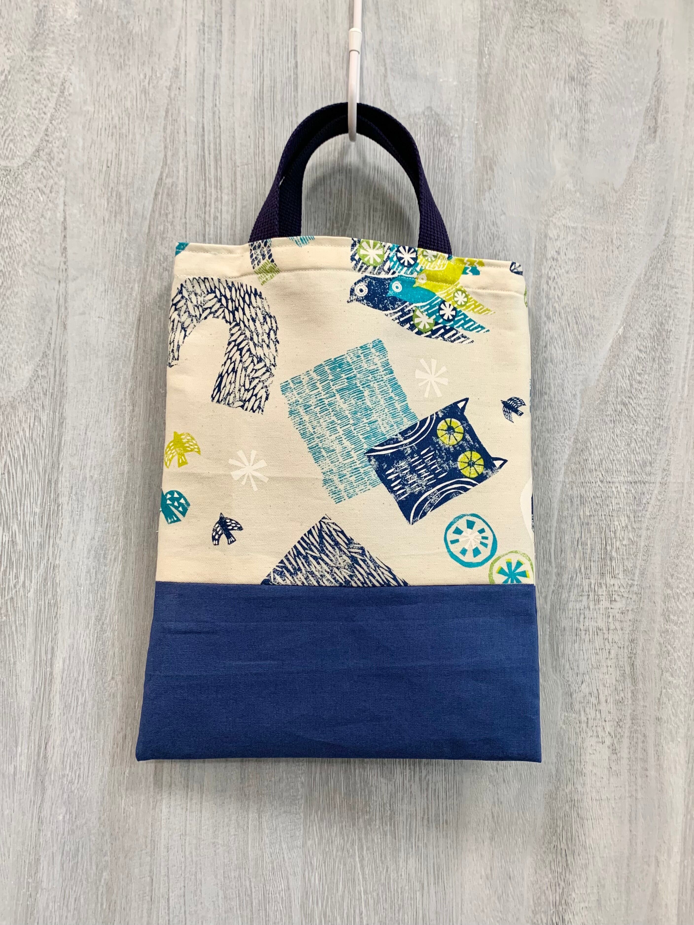 上履き入れ フクロウ柄 ブルー