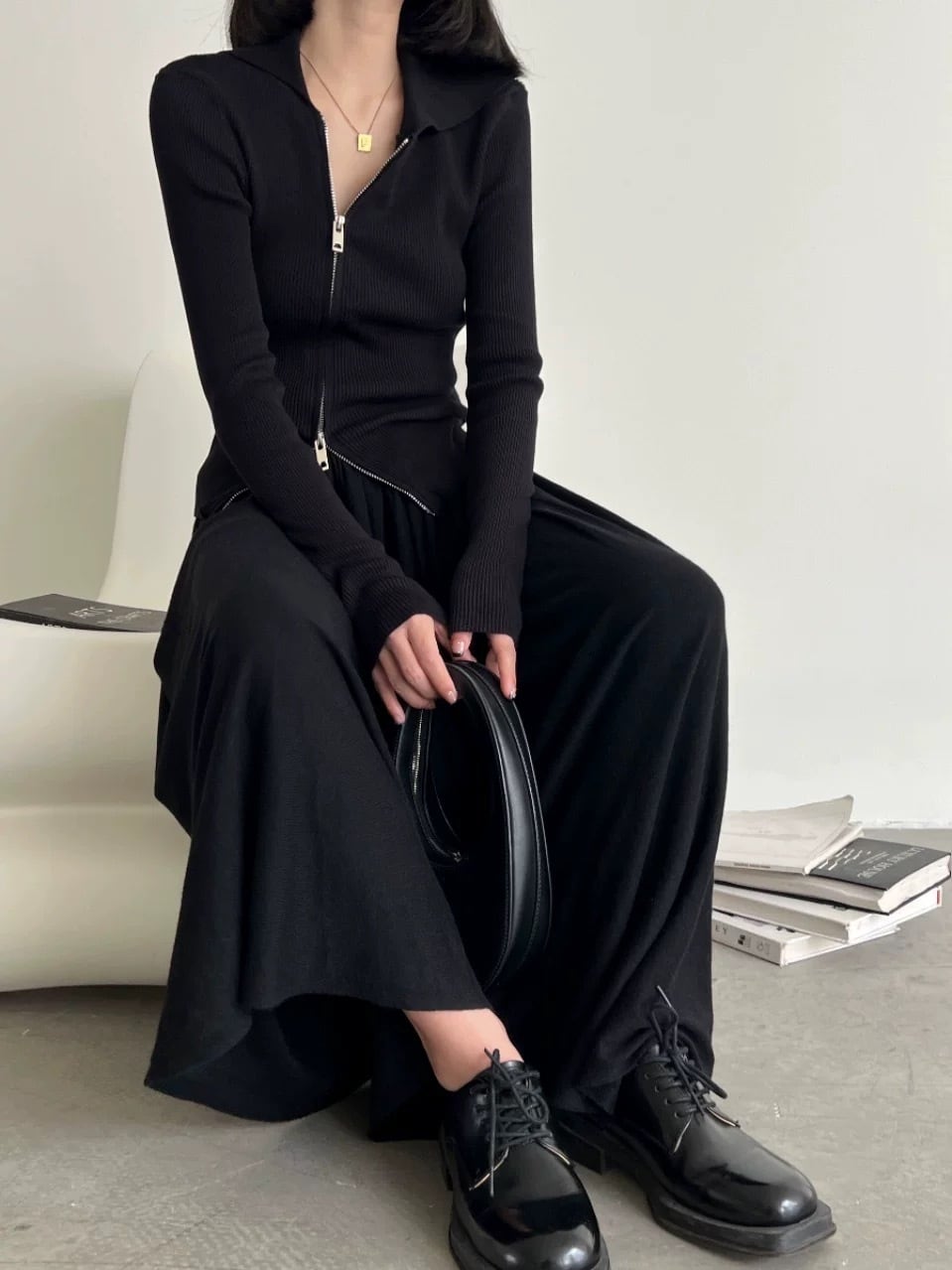 diagonal zipper tops | maeumy -マウミー