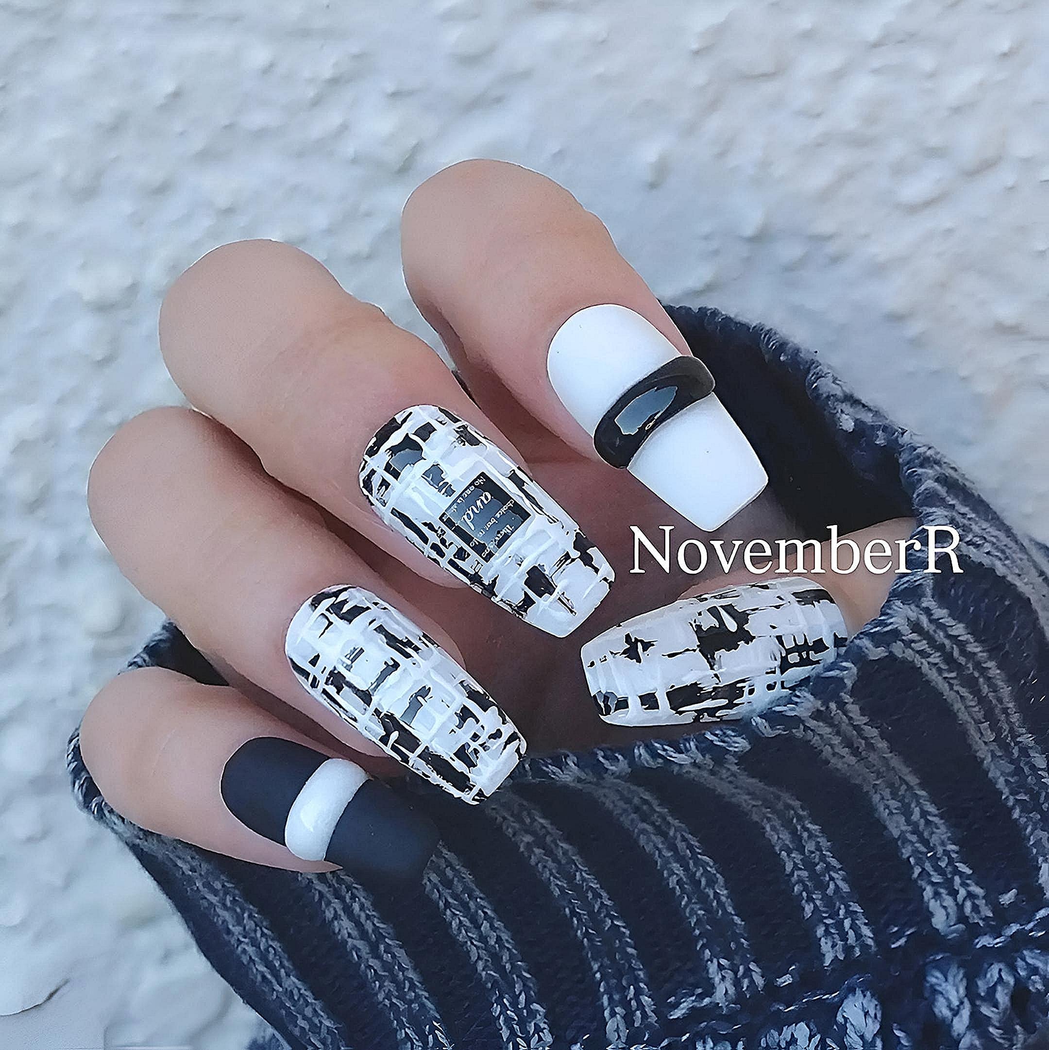 LA697☆モノクロツイードネイルチップ | Pay ID