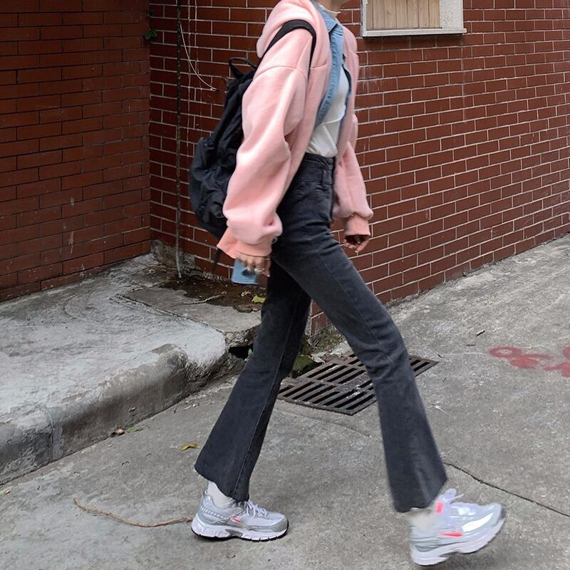 オータム薄手クロップドハイウェストカジュアルパンツ レッド 秋物 萌量不足71663672022