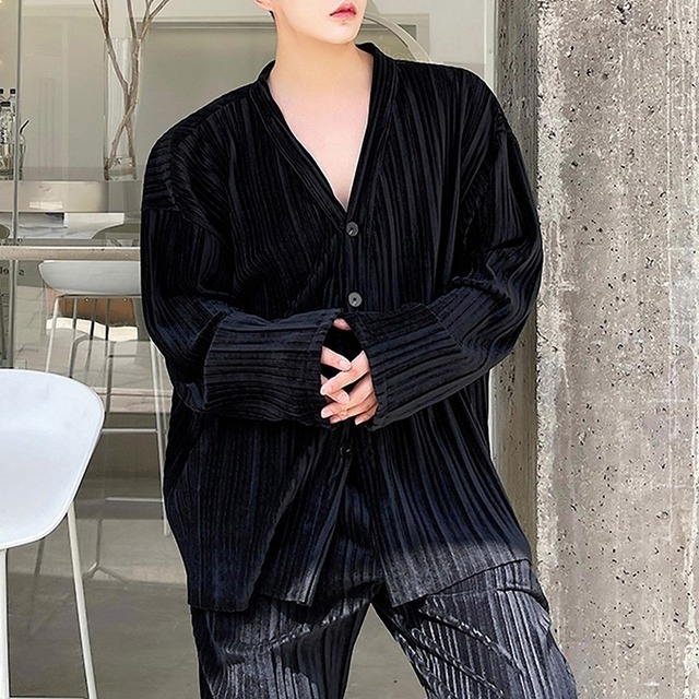 ノーカラー　プリーツルーズシャツ＆プリーツワイドパンツ　セットアップ　2カラー　LB0478